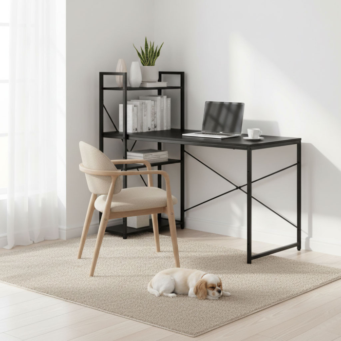 Homelux Birou 120x60 cm cu 3 rafturi Negru [2]