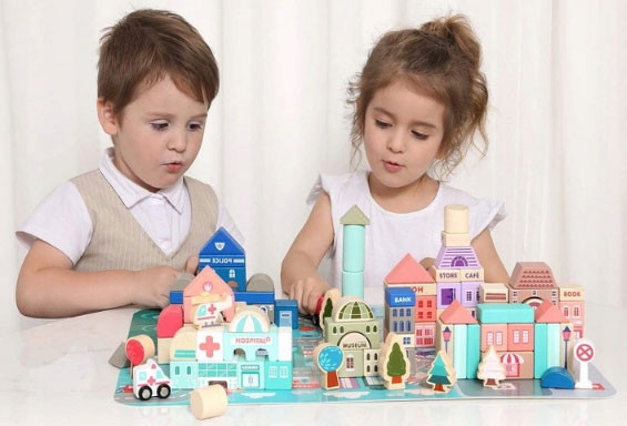 Homelux Blocuri de construcție educațională din lemn cu covor 115 piese [2]