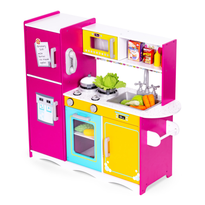 Homelux Bucătărie mare de jucărie din lemn colorată, cu frigider deschis, cuptor cu microunde [2]