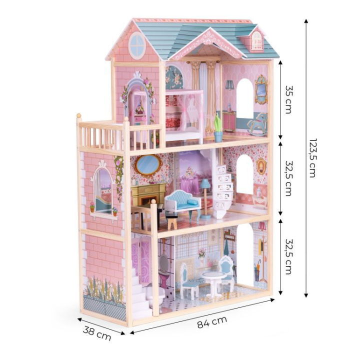 Homelux Casă mare de păpuși din lemn 3 etaje 11 bucăți [9]