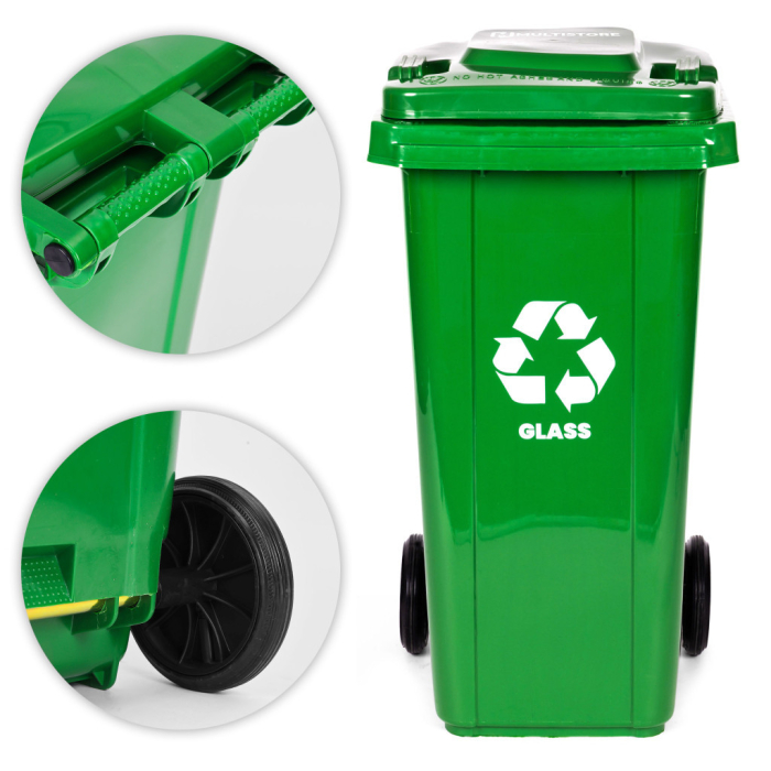 Homelux Coș de gunoi 120 l verde, cu roți de cauciuc [8]