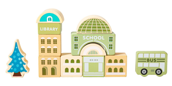 Homelux Cuburi de antrenament din lemn oraș cu covor de joacă [7]