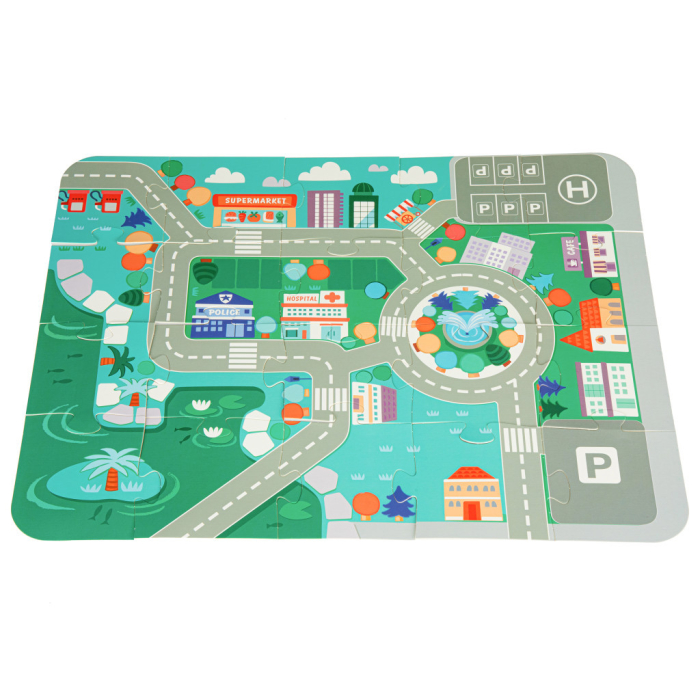 Homelux Cuburi de antrenament din lemn oraș cu covor de joacă [10]