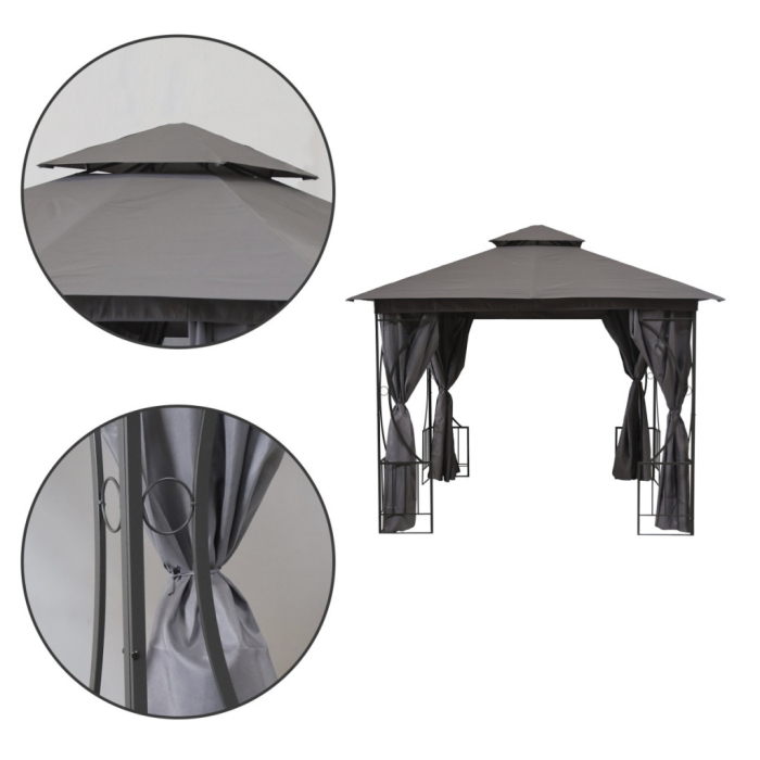 Homelux Foișor de grădină 3x3 m cu plasă de țânțari gri [8]