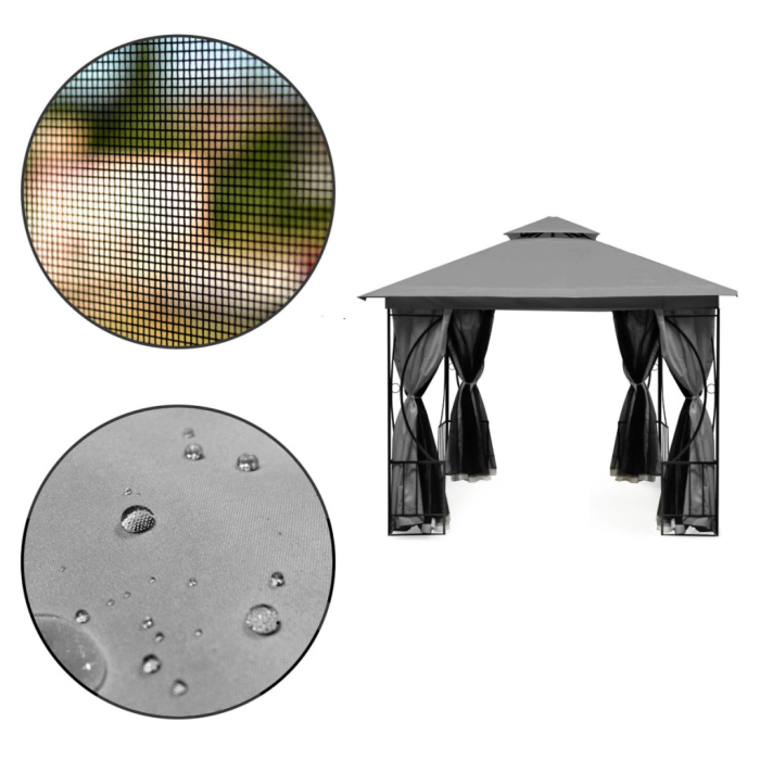 Homelux Foișor de grădină 3x3 m cu plasă de țânțari gri [6]