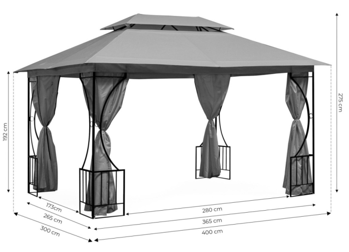 Homelux Foișor de grădină 3x4 m cu plasă de țânțari gri [10]