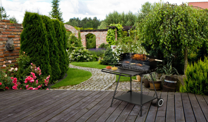 Homelux Grătar de grădină cu rol cu înălțime reglabilă a grilei + două rafturi [2]