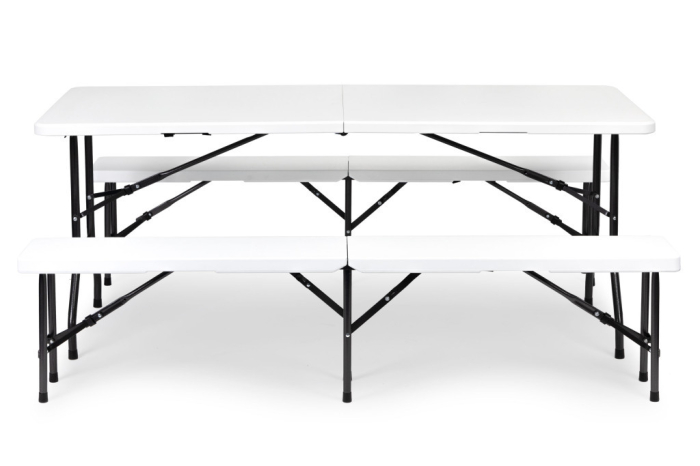 Homelux Masă de catering 180cm + 2 bănci, set de banchet alb [2]