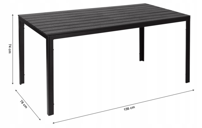 Homelux Masă de grădină cu 6 locuri 156x78 cm, mobilier de terasă Polywood, negru [5]