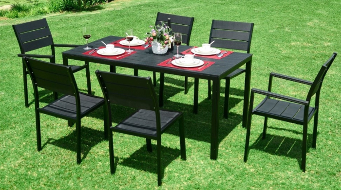 Homelux Masă de grădină cu 6 locuri 156x78 cm, mobilier de terasă Polywood, negru [4]