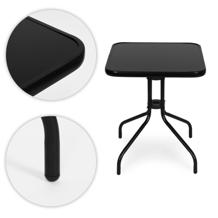 Homelux Masă de grădină cu cadru metalic 60x60 cm sticlă călită, negru [7]