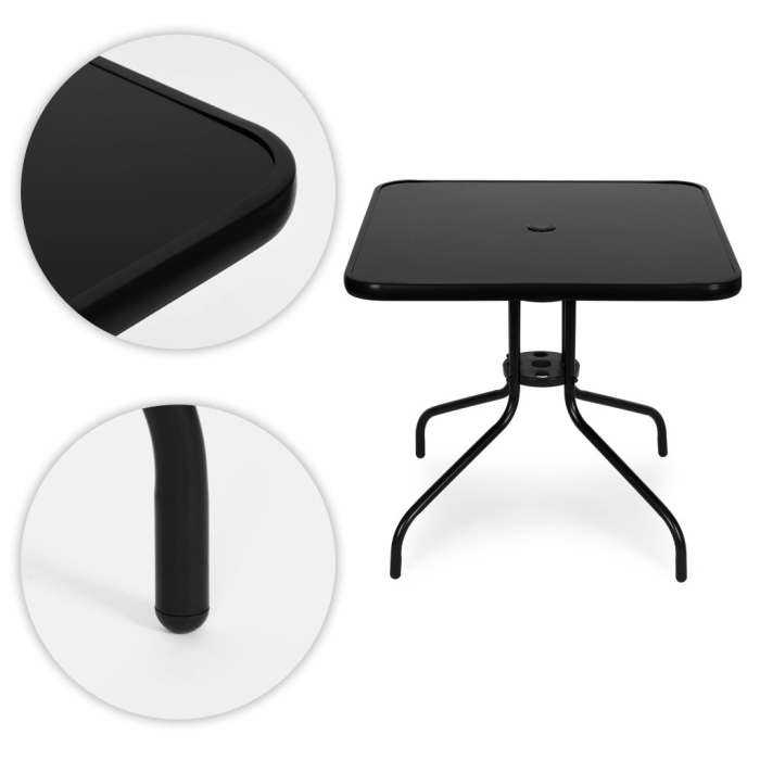 Homelux Masă de grădină cu cadru metalic 80x80 cm sticlă călită, negru [7]