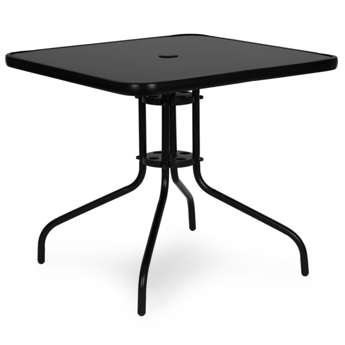 Homelux Masă de grădină cu cadru metalic 80x80 cm sticlă călită, negru [6]