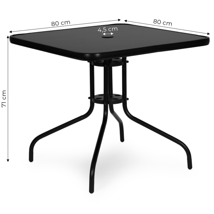 Homelux Masă de grădină cu cadru metalic 80x80 cm sticlă călită, negru [10]