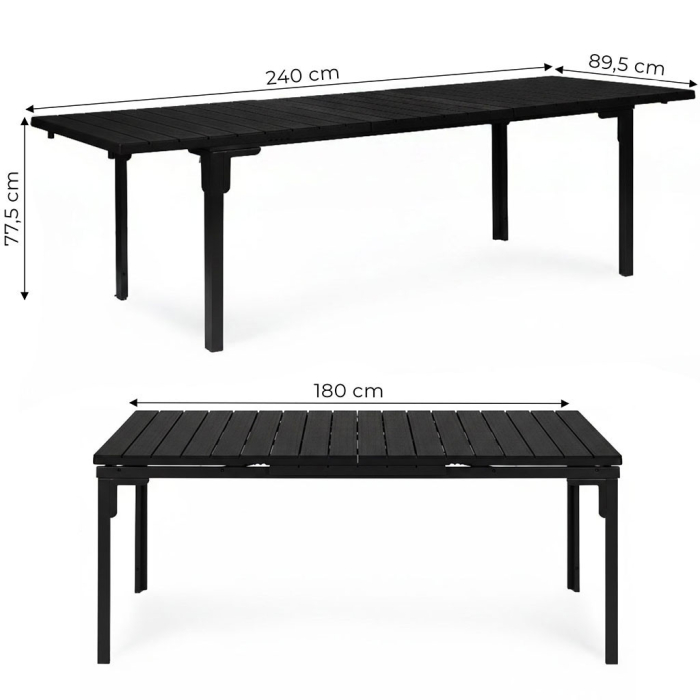 Homelux Masă de grădină extensibilă 180-240 cm pentru 12 persoane, negru [10]