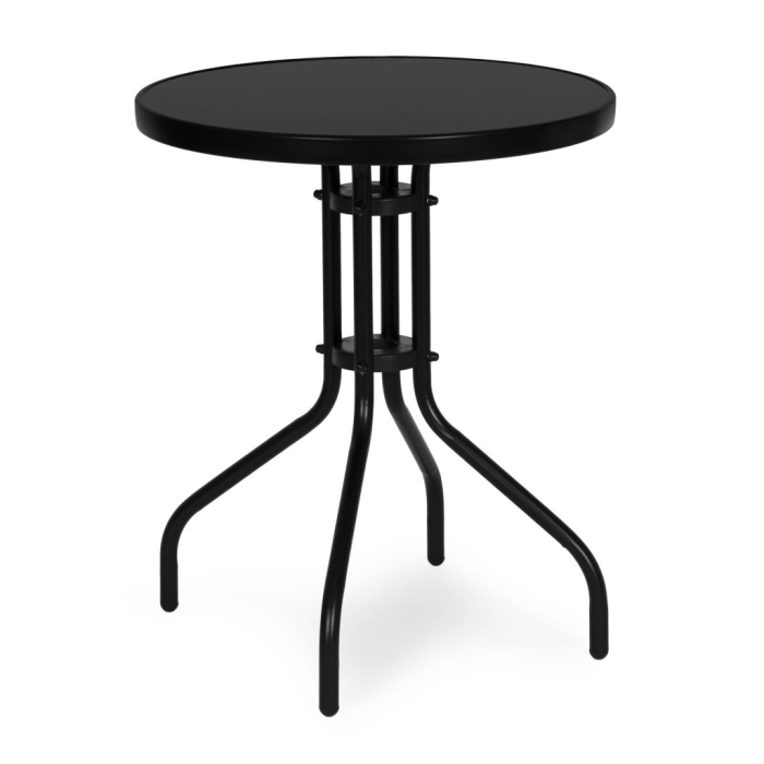 Homelux Masă rotundă de grădină cu cadru metalic 60 cm sticlă călită, negru [6]
