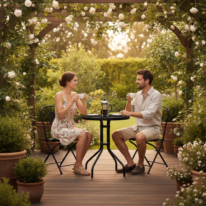 Homelux Masă rotundă de grădină cu cadru metalic 60 cm sticlă călită, negru [3]