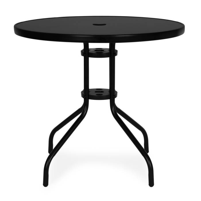 Homelux Masă rotundă de grădină cu cadru metalic 80 cm sticlă călită, negru [4]