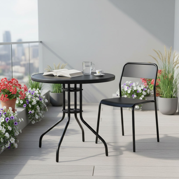 Homelux Masă rotundă de grădină cu cadru metalic 80 cm sticlă călită, negru [3]