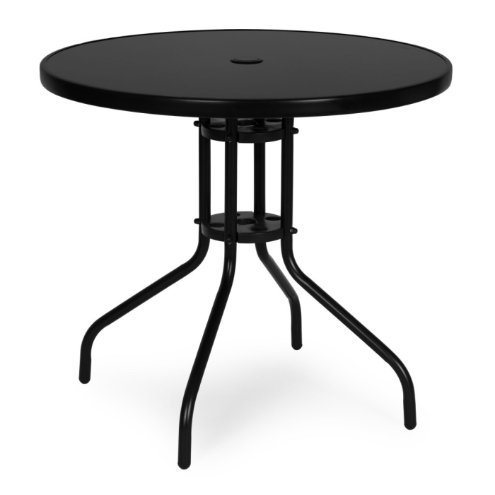 Homelux Masă rotundă de grădină cu cadru metalic 80 cm sticlă călită, negru [6]