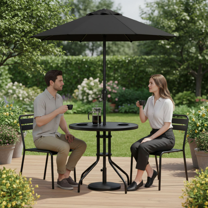 Homelux Masă rotundă de grădină cu cadru metalic 80 cm sticlă călită, negru [2]