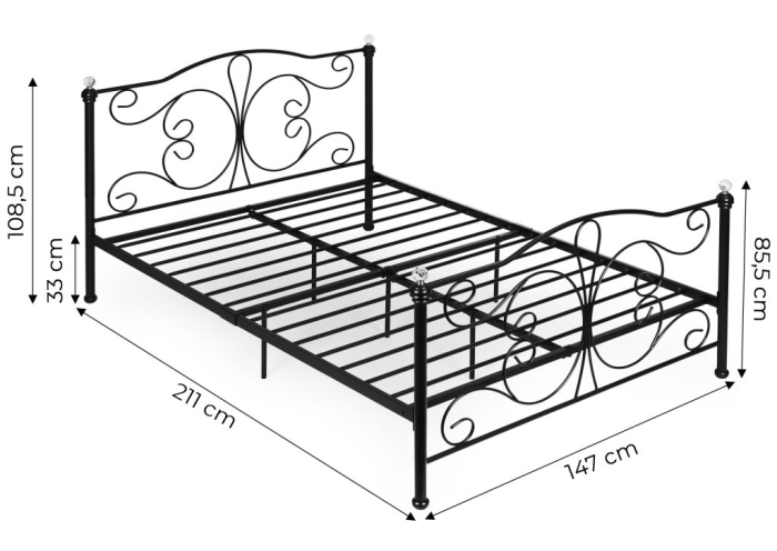 Homelux Metal cadru de pat dublu 140x200 cm negru [10]