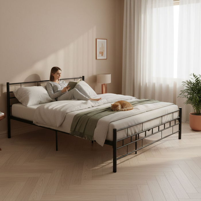 Homelux Metal cadru de pat dublu 160x200 cm negru [3]