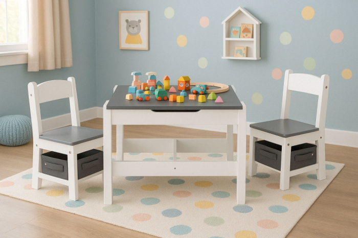 Homelux Mobilier pentru copii set masă 2 scaune cu tablă de cretă alb [9]