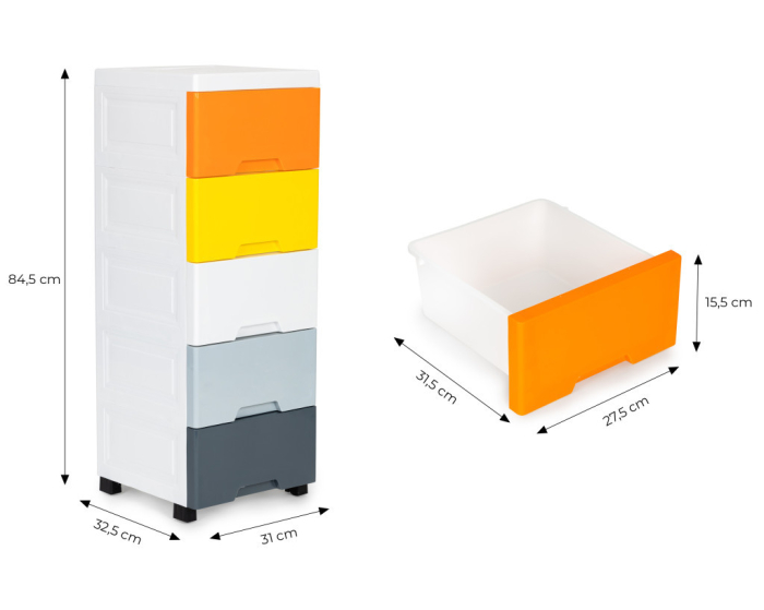 Homelux Raft extensibil cu 5 sertare și picioare cu roți multicolor [5]