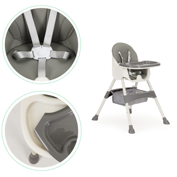 Homelux Scaun de hrănire 2 în 1 cu centură în 5 puncte gri [6]