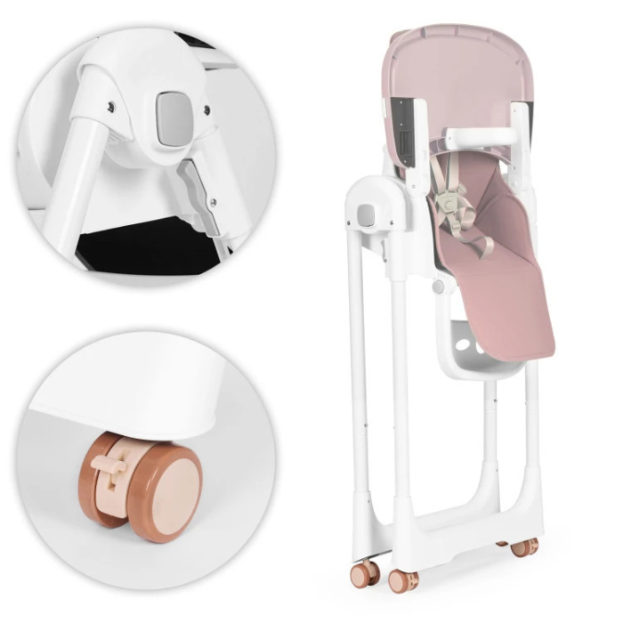 Homelux Scaun de hrănire înălțime reglabilă curele din piele ecologică tavă dublă roz [8]