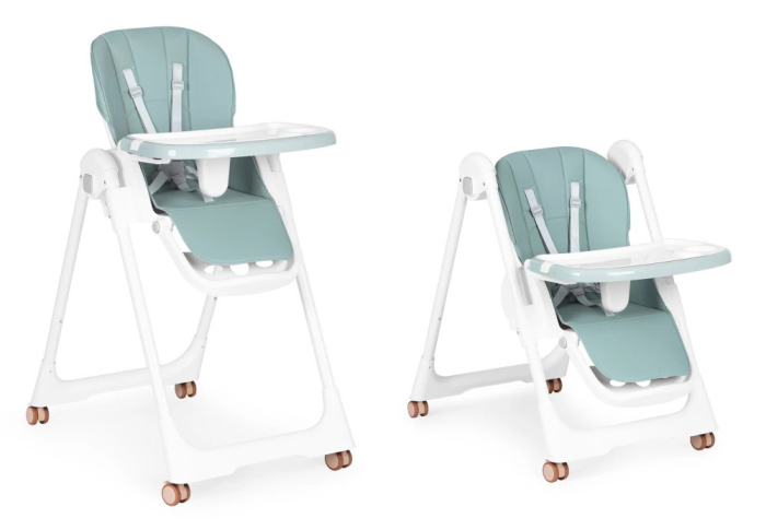 Homelux Scaun de hrănire înălțime reglabilă curele din piele ecologică tavă dublă verde [10]