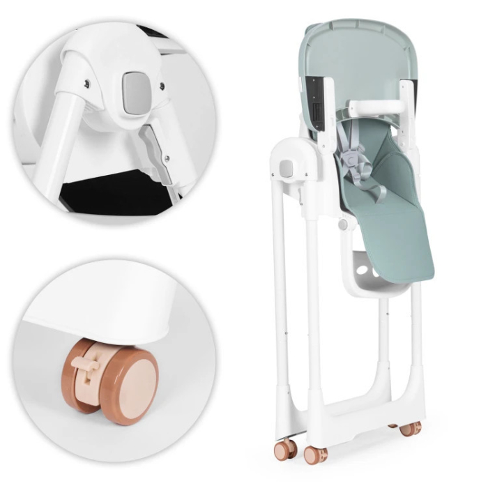 Homelux Scaun de hrănire înălțime reglabilă curele din piele ecologică tavă dublă verde [8]