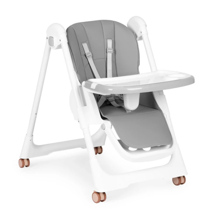 Homelux Scaun de hrănire reglabil în înălțime curele din piele ecologică tavă dublă gri închis [4]