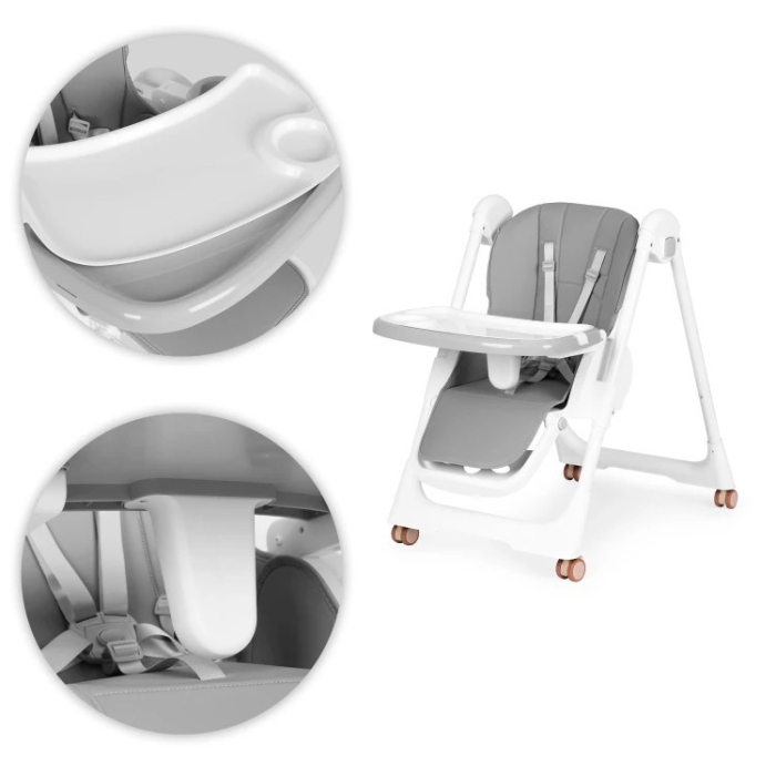 Homelux Scaun de hrănire reglabil în înălțime curele din piele ecologică tavă dublă gri închis [9]