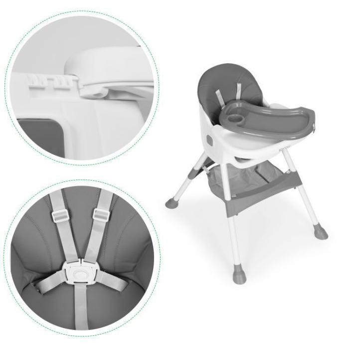 Homelux Scaun înalt pentru copii cu tavă și coș cu ham de siguranță în 5 puncte gri [10]