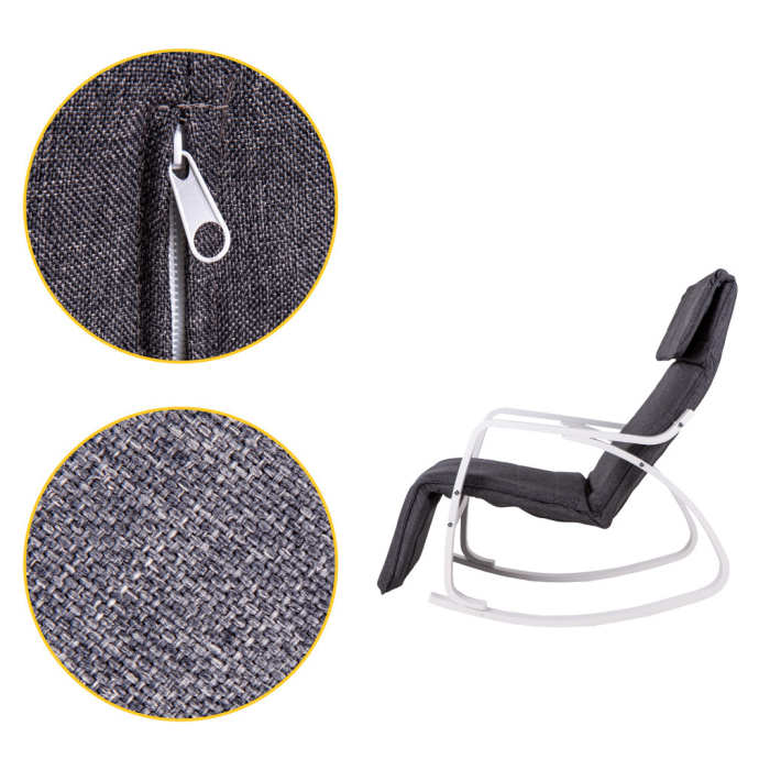 Homelux Scaun oscilant cu suport reglabil pentru picioare, cadru din lemn alb - gri [7]