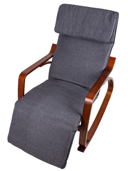 Homelux Scaun oscilant cu suport reglabil pentru picioare, cadru din lemn hazel - gri [4]