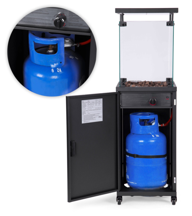 Homelux Șemineu mobil pe gaz pentru încălzirea terasei cu pietre vulcanice și capac de protecție 13 kW [5]