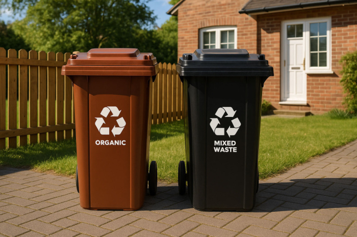 Homelux Set coș de gunoi 2x120L negru, maro, cu roți de cauciuc [3]