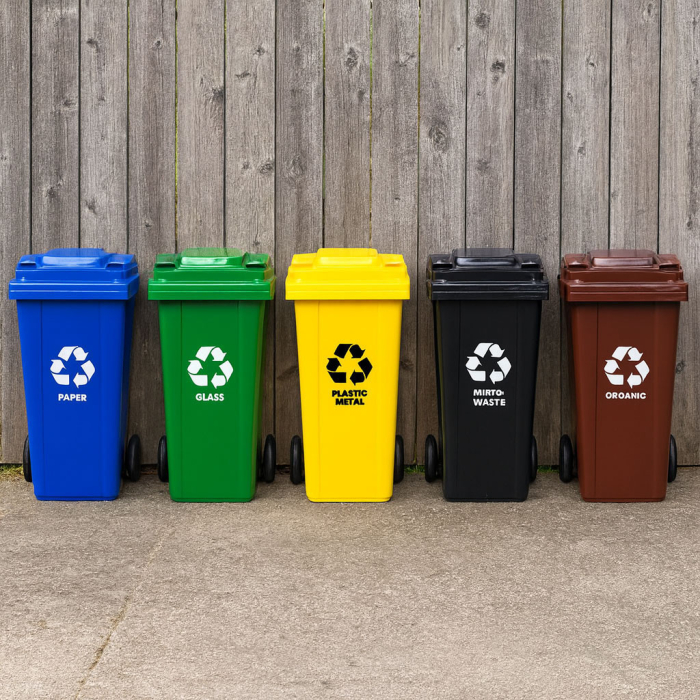 Homelux Set coș de gunoi 5x120L cu roți din cauciuc albastru, verde, galben, negru, maro [4]