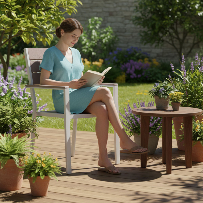 Homelux Set de 2 scaune de grădină cu cadru metalic, scaun din plastic alb [3]