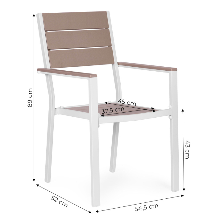 Homelux Set de 2 scaune de grădină cu cadru metalic, scaun din plastic alb [10]