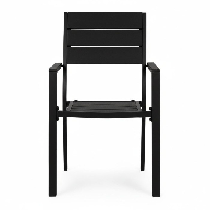 Homelux Set de 2 scaune de grădină cu cadru metalic și scaun din plastic negru [4]