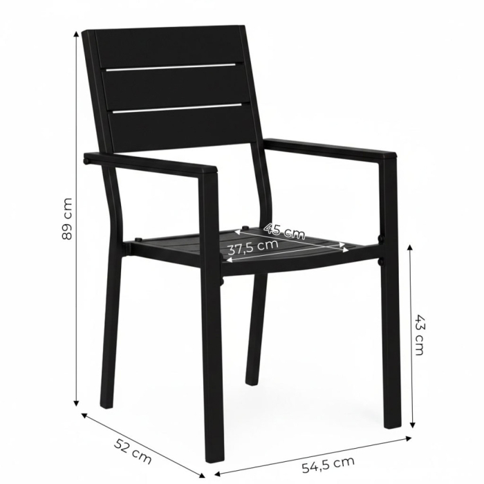 Homelux Set de 2 scaune de grădină cu cadru metalic și scaun din plastic negru [10]