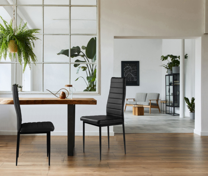 Homelux Set de 4 scaune cu spătar înalt din piele neagră [9]