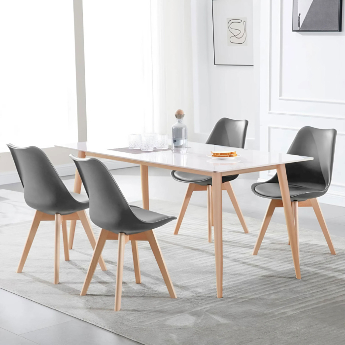 Homelux Set de 4 scaune de masă cu pernă din piele ecologică gri [2]