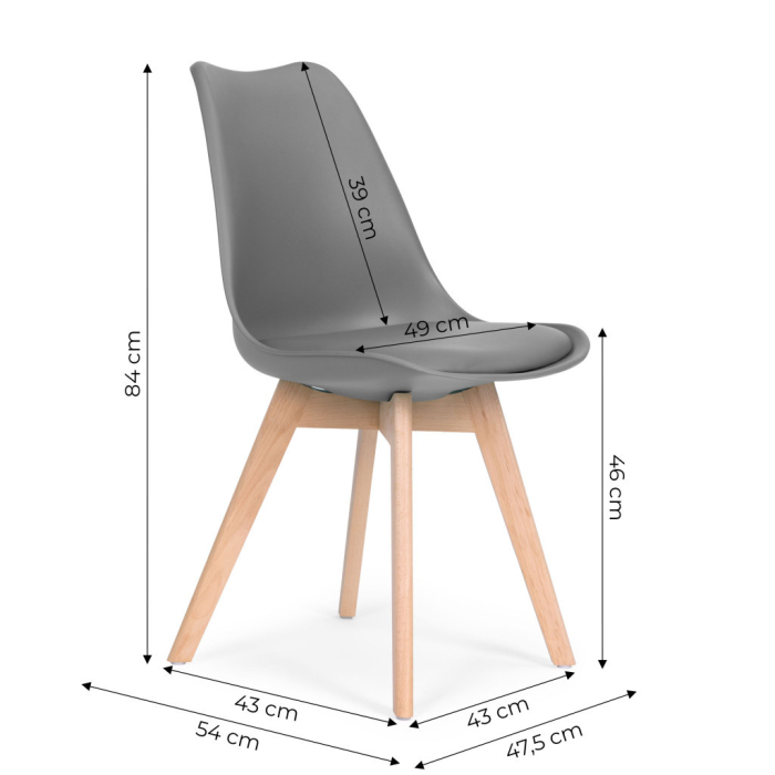 Homelux Set de 4 scaune de masă cu pernă din piele ecologică gri [10]