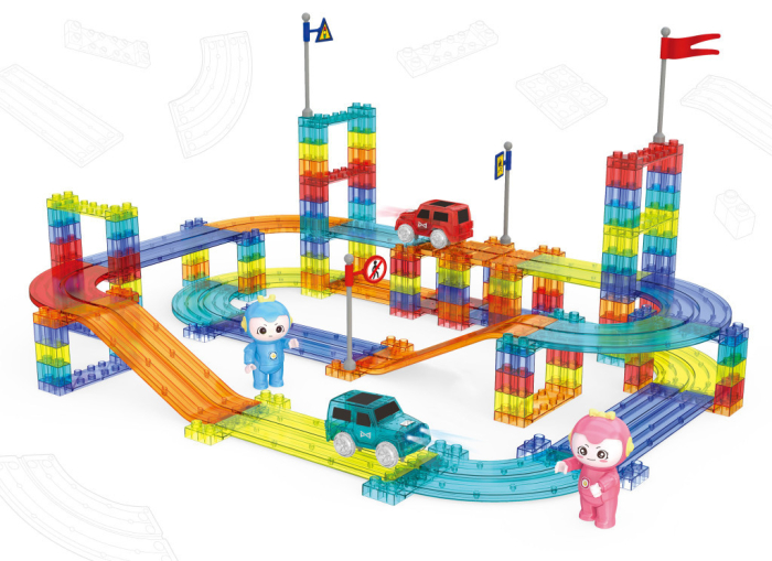 Homelux Set de construcție cu pistă de curs magnetică cu mașini LED 154 de piese [6]