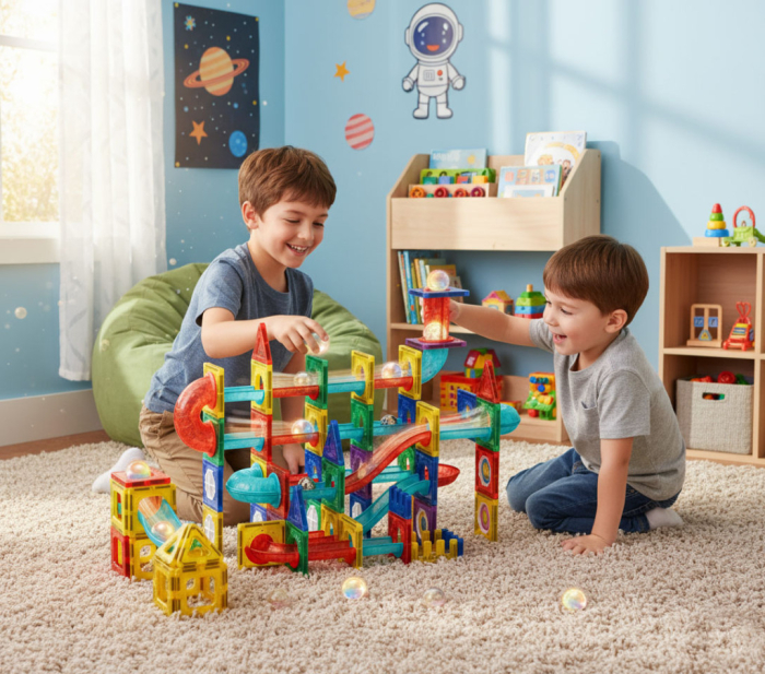 Homelux Set de jocuri de construcție cu bile magnetice care strălucesc în întuneric, cu 105 blocuri de construcție creative [9]